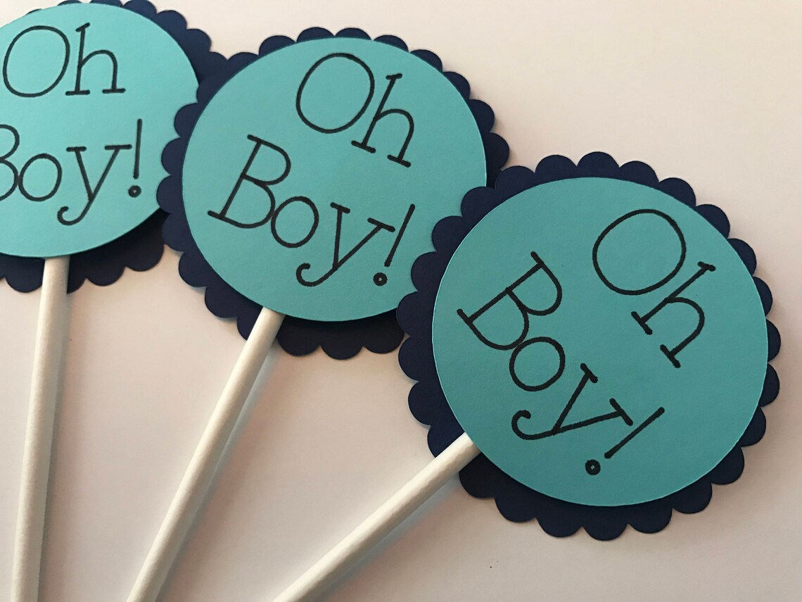 Blue Oh Boy Cupcake Toppers Boy Baby Shower Decor Oh Boy Etsy