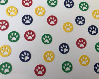 Paw Print Confetti - Blue, Red, Yellow, and Green Pawprint Confetti - Pawty Decor - Puppy Party Decor - Puppy Confetti - 200 pieces