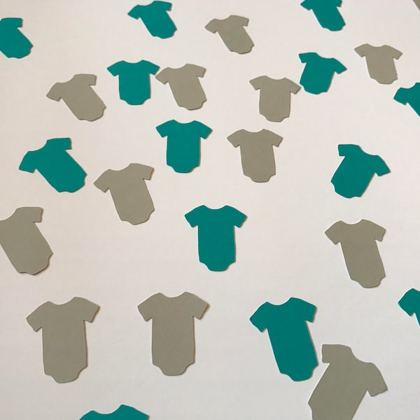 Teal and Grey Baby One Piece Confetti - Teal and Grey Baby Shower Decorations - Boy Baby Shower Decorations - Girl Baby Shower Decorations