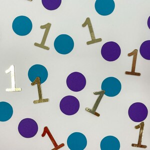 Purple and Teal 1st Birthday Confetti - Gold 1 Confetti - Little Girl 1st Birthday Party - Mermaid Part Decor - Circle Confetti - 150 pieces