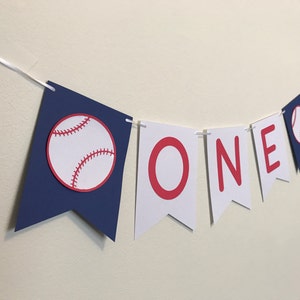 First Birthday Baseball Banner Baseball Birthday Party Decorations Boy's First Birthday Party Decor One Birthday Banner image 2