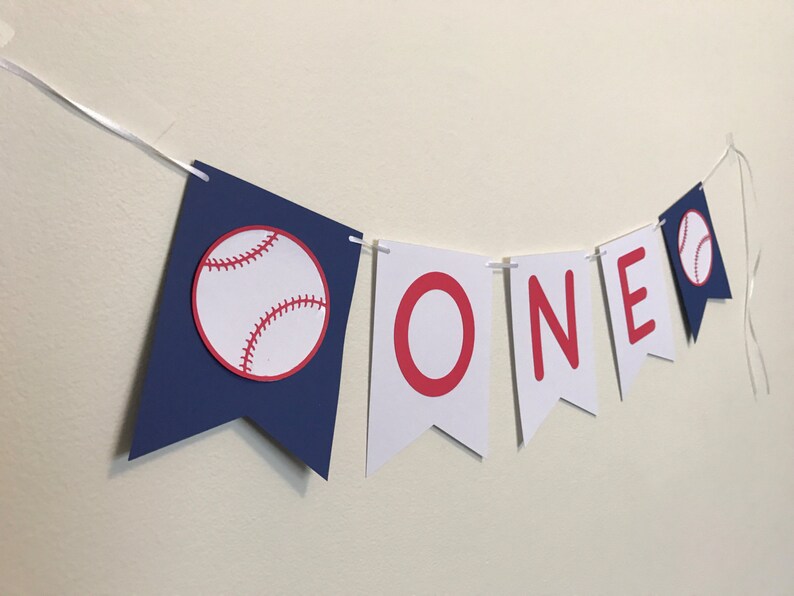 First Birthday Baseball Banner Baseball Birthday Party Decorations Boy's First Birthday Party Decor One Birthday Banner image 2