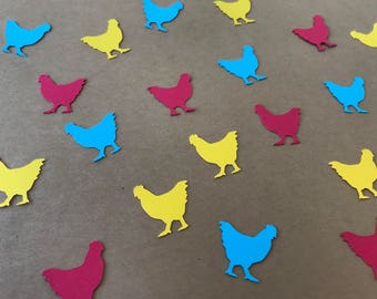 Red, Yellow, and Blue Hen Confetti - Chicken Confetti - Farm Animal Confetti - Hen Party Decor - Chicken Party Decor - 150 pieces