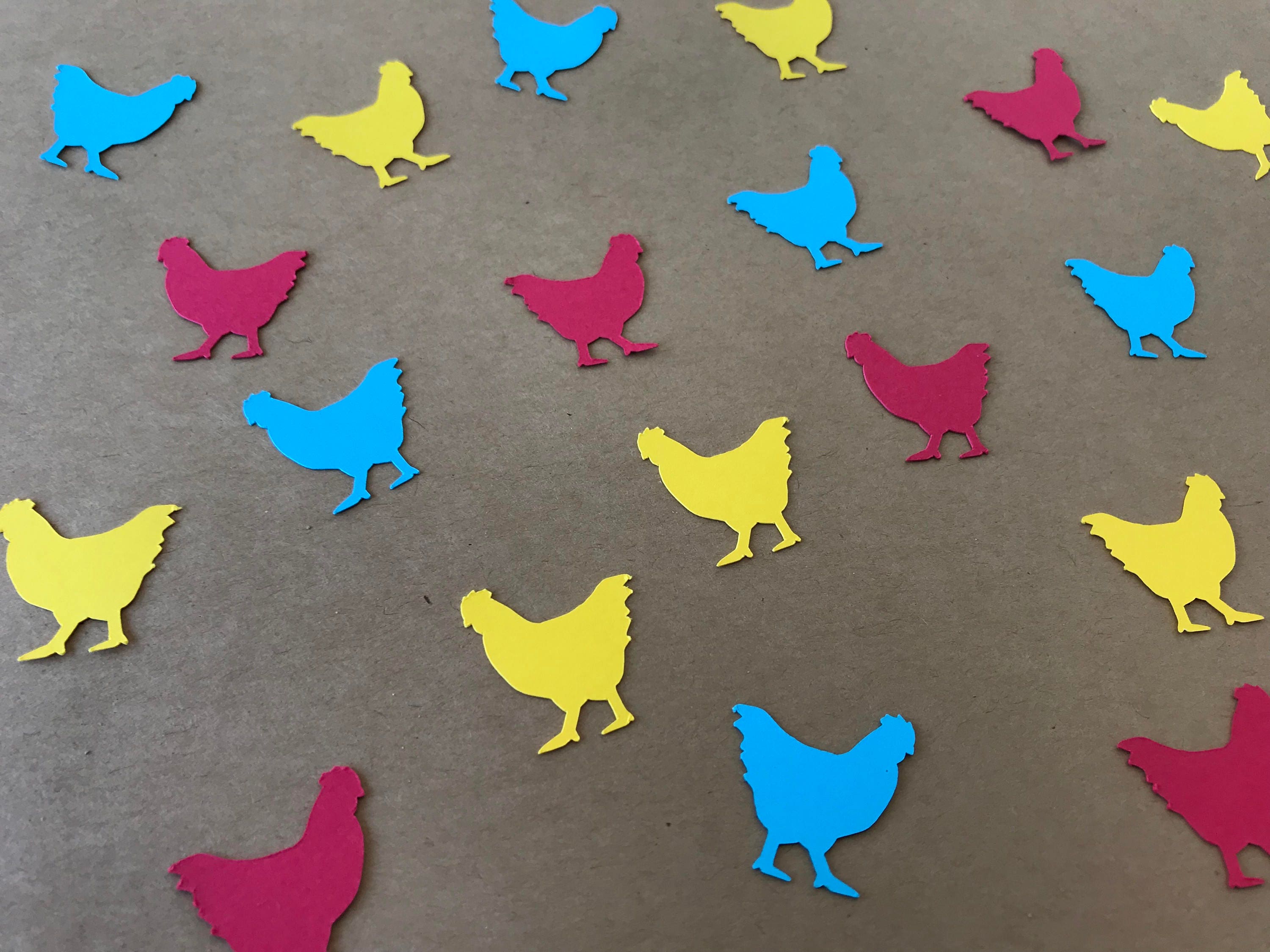 Red Yellow and Blue Hen Confetti Chicken Confetti Farm Animal Confetti Hen Party Decor Chicken Party Decor 150 pieces