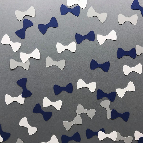 Navy, White, and Grey Bowtie Confetti - Little Man - Little Man Baby Shower - Bow Tie Decor - Little Man First Birthday Party - 300 pieces