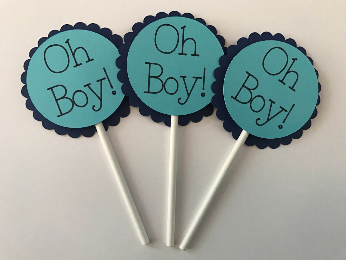 Blue Oh Boy Cupcake Toppers Boy Baby Shower Decor Oh Boy Etsy