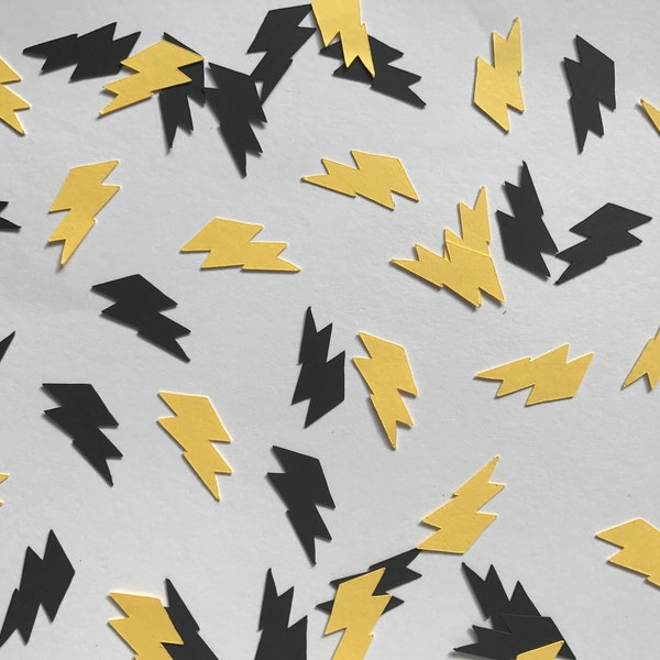 Black and Yellow Lightning Bolt Confetti - Superhero Party Decor - Boy Birthday Party Decorations - Lightning Bolt Decorations - 200 pieces