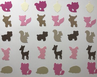 Pink Woodland Creatures Confetti - Pink Woodland Party - Woodland Baby Shower - Woodland Birthday Party - Girl Birthday Party - 250 pieces