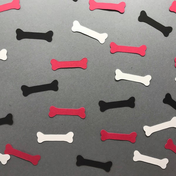 Dog Bone Confetti - Bone Decor - Dog Birthday Party - Boy Birthday Party Decor- Puppy Birthday - Red, Black, and White Bones - 150 pieces