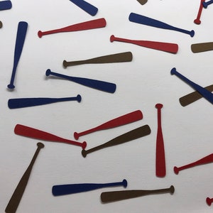 Red, Brown, and Blue Baseball Bat Confetti - Baseball Decor - Baseball Birthday Decor - Baseball Baby Shower Decor - Sports - 150 pieces