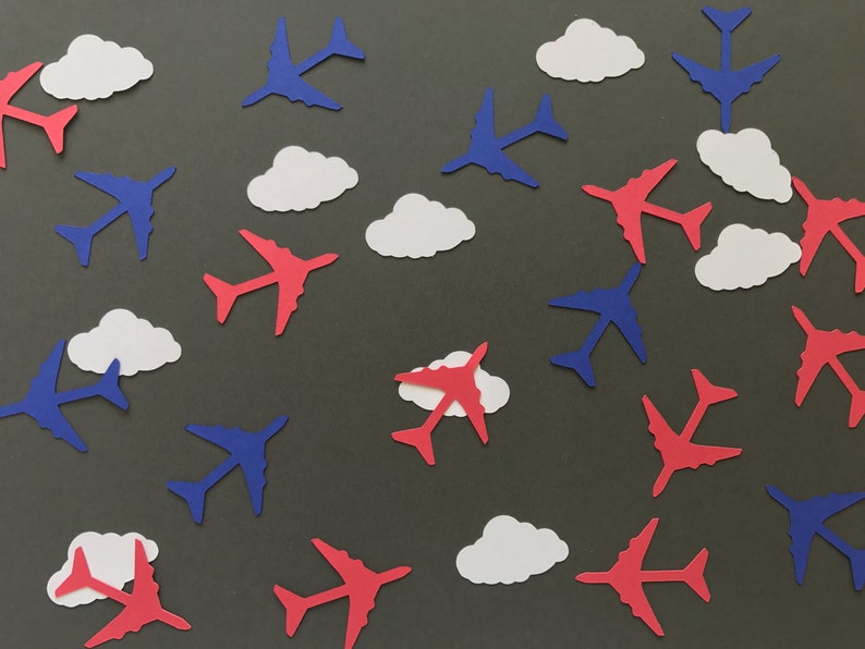 White Cloud and Red and Blue Airplane Confetti Time Flies Birthday Party Decorations Airplane Decorations Airplane Birthday
