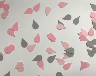 Pink and Grey Rain Drop Confetti - Rain Drop Baby Shower Decor - Pink Baby Shower Decor - Girl Baby Shower Decor - Rain Shower - 300 pieces