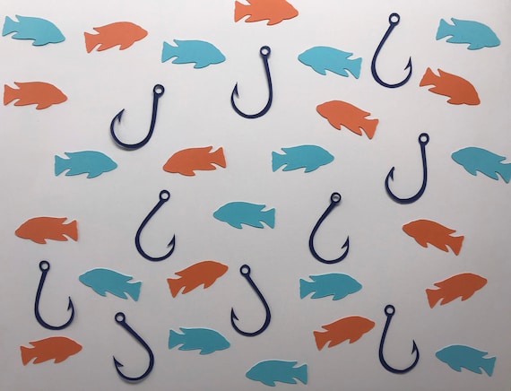 Blue and Orange Fish Hook and Fish Confetti Fishing Birthday Party