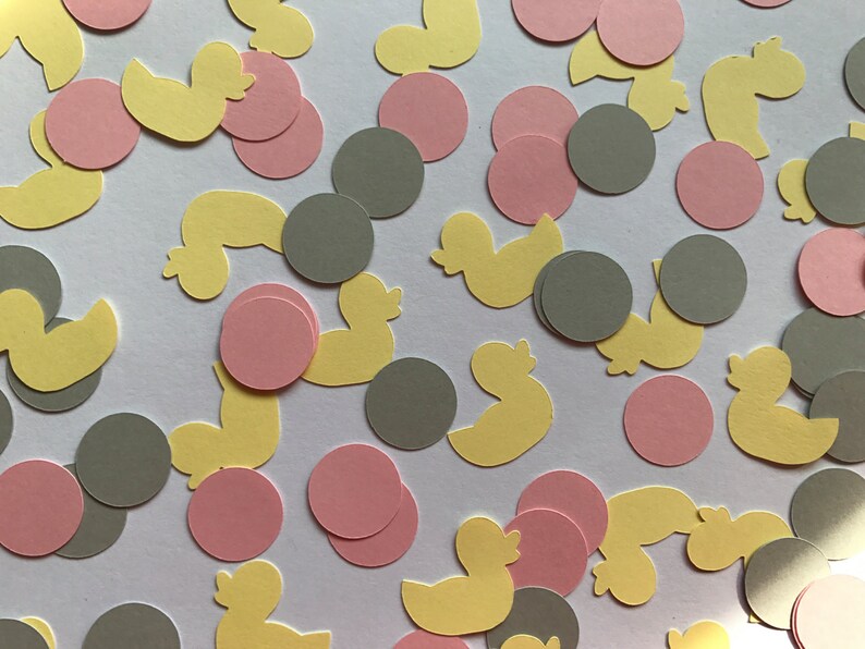Pink Grey Yellow Rubber Duck Confetti Girl Baby Shower Decorations Rubber Duck Baby Shower Decorations Pink and Grey Baby