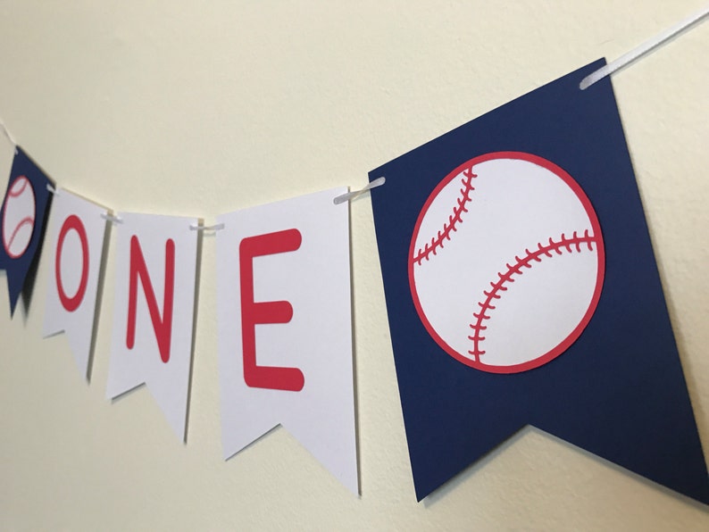 First Birthday Baseball Banner Baseball Birthday Party Decorations Boy's First Birthday Party Decor One Birthday Banner image 3