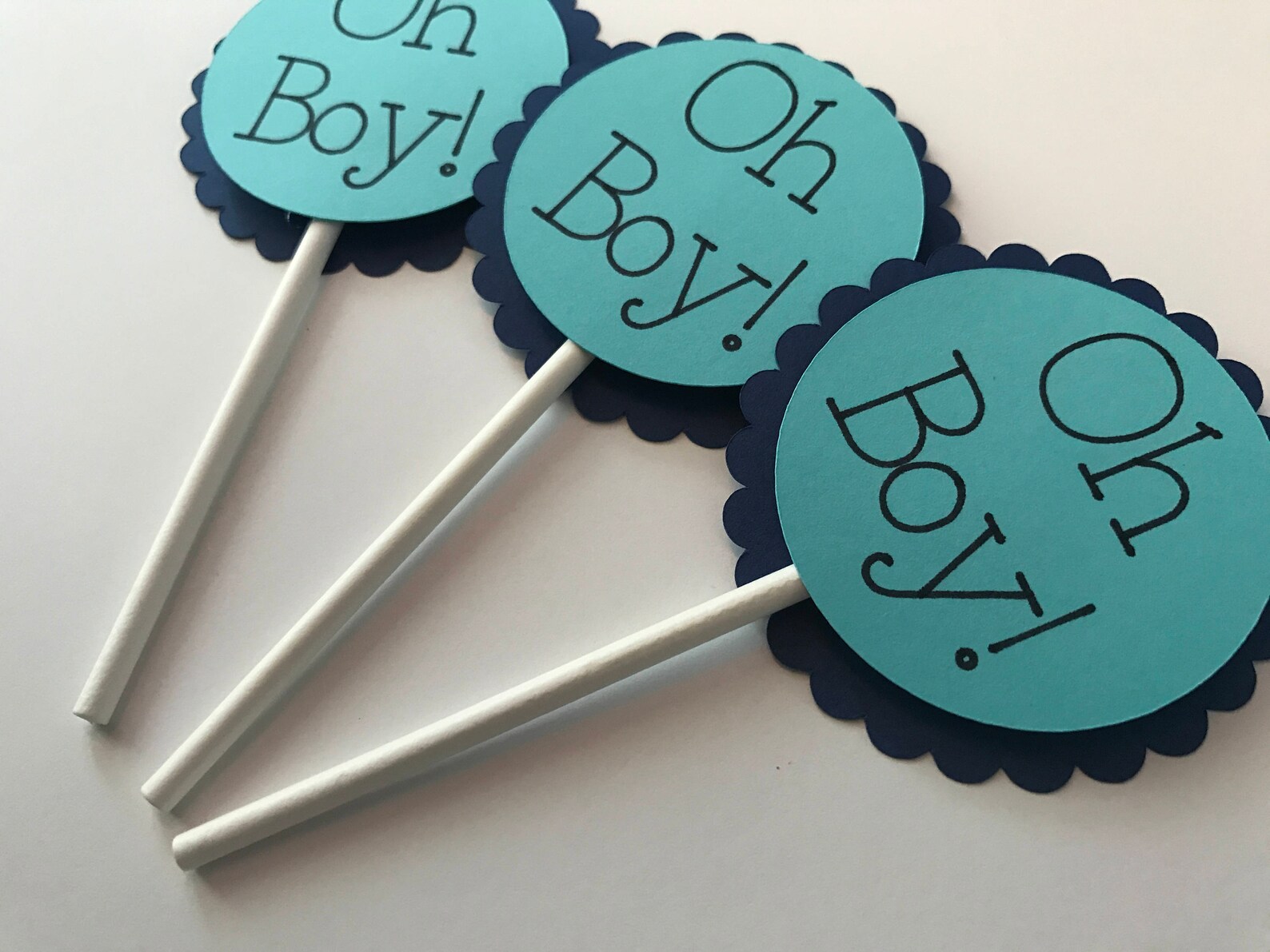 Blue Oh Boy Cupcake Toppers Boy Baby Shower Decor Oh Boy Etsy