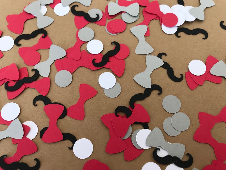 Red Grey Black And White Little Man Confetti Mustache Etsy