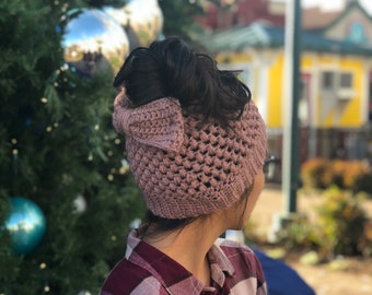 Girls Messy Bun Bow Hat