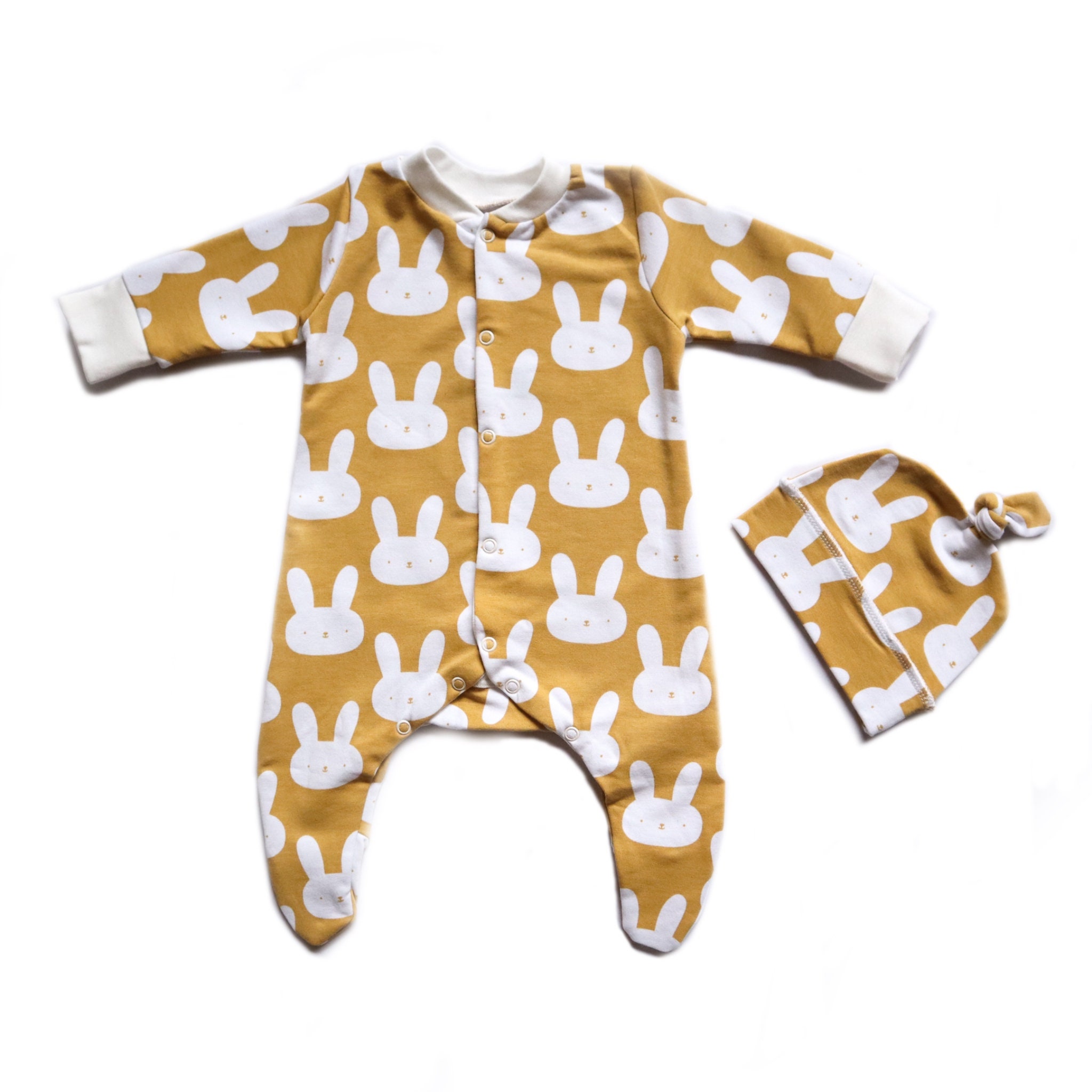 Bunny Footie Mustard Sleepsuit Footed Baby Sleeper - Etsy