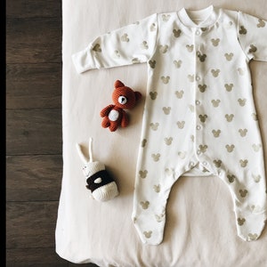 beige sleepsuits - baby sleepwear - beige baby pajamas - newborn sleepsuit - white baby sleeper - beige baby footie - baby footed romper