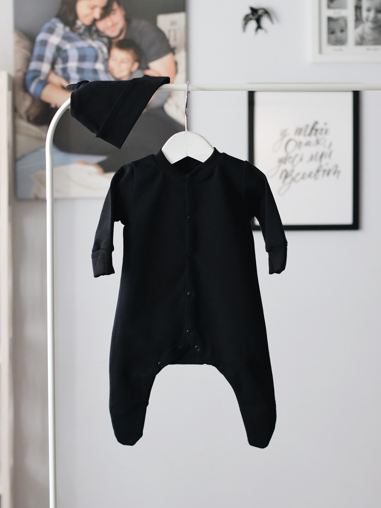 Black Footie Sleeper Baby Footed Sleeper Newborn Hat Dark Sleeper Black