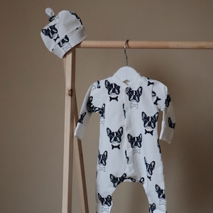 dog baby sleepsuits - long baby sleeves - french bulldog baby footed  - Footed Baby Sleeper  -  White Footed Overall -  Baby footie