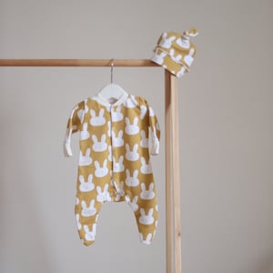 bunny footie - mustard sleepsuit - Footed Baby Sleeper - mustard baby sleeper - Footed Baby Sleeper -Baby Footed Overall - Baby Sleeper Set