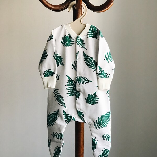 Fern baby sleepsuit - Footed Neutral Baby Sleeper - unisex baby clothes - ferns bodysuit - newborn sleepsuits - baby sleeper - green sleeper
