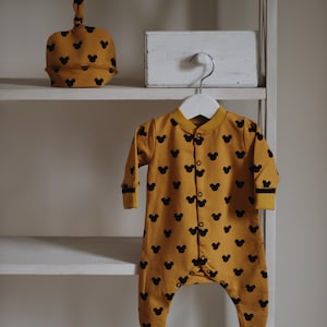 mustard baby sleepsuit - baby footie pajamas - Baby Footed Romper  - Micky Footed Overall  - baby hospital outfit - baby sleeper