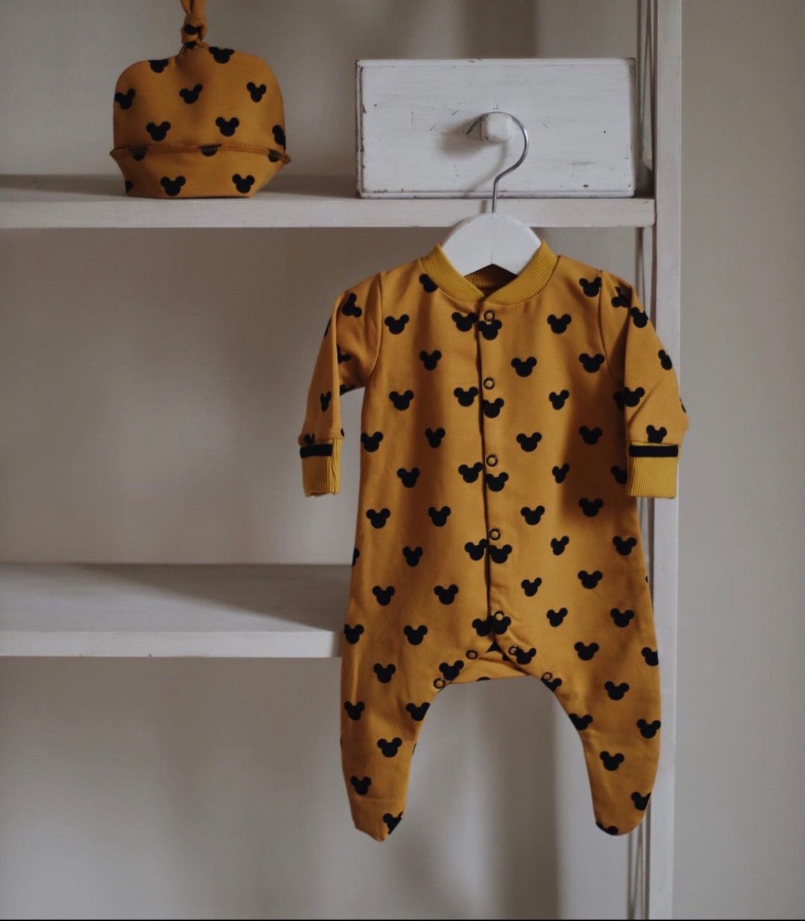 Mustard Baby Sleepsuit Baby Footie Pajamas Baby Footed Romper Micky