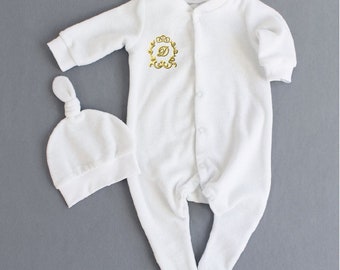 Baptism Outfit -Baby Boy Baptism Outfit-Baby Boy Christening Outfit-Pima Cotton baby-Baby Boy Blessing Outfit - Personalized Footie