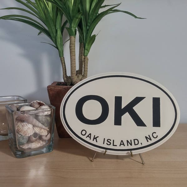 Oak Island NC Wood Oval Plaque - OKI - Oak Island - North Carolina - Beach Sign - Hand Stenciled Wood Sign