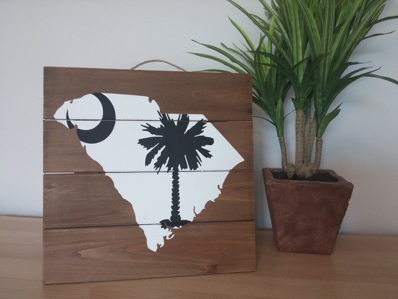 SC Logo SC Wood Sign South Carolina Wood Pallet Sign Wood Sign Palm Tree South Carolina State Outline Rustic Moon Palmetto