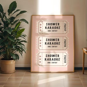 Karaoke Dusche Poster, Garderobe Wand Kunst, Retro Poster, Pink Design, Dusche Karaoke Ticket, Spaß Badezimmer Drucke, Einweihungsparty Geschenk