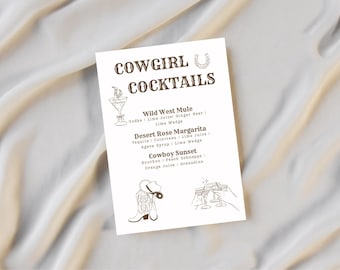 Cowgirl Cocktails Menu Template: Western Bachelorette Party (Digital Download, Printable), Rodeo Bachelorette, Hen Do Drinks, Cocktail Lover