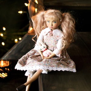 Art Wooden doll in dress OOAK Collection wood doll Interior doll Alice Movable boho doll Artist hand Carved doll Exclusive Gift for her