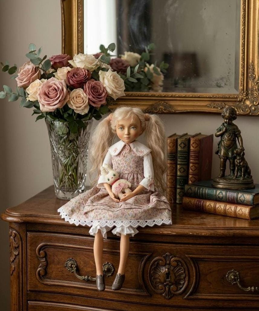 OOAK Art Wooden Doll: Movable Boho Doll With Rabbit - Etsy