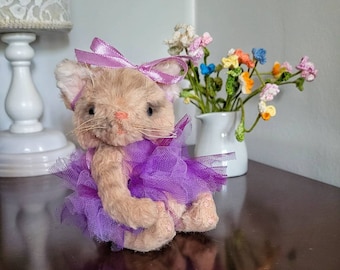 Teddy cat OOAK teddy kitty in tulle skirt Interior toy Stuffed cat Viscose handmade toy Exclusive present Unique gift for her