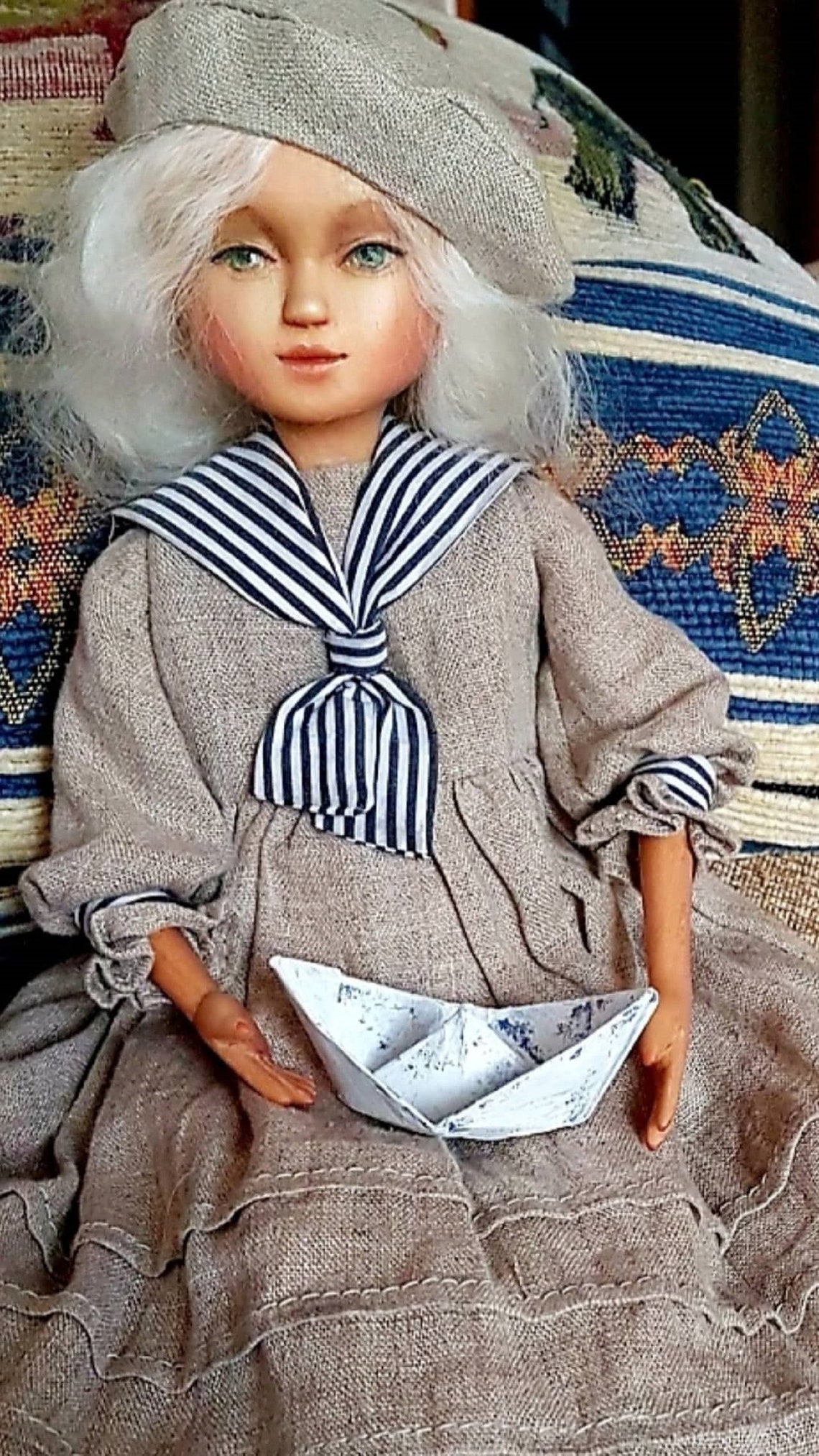 Art Wooden Doll in Dress OOAK Collection Movable Doll Interior Artist