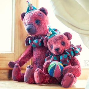 OOAK Red Teddy Bear Circus Duet: Vintage Plush Artist Bears image 3