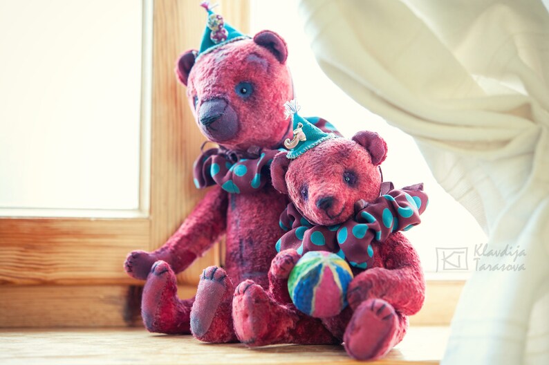 OOAK Red Teddy Bear Circus Duet: Vintage Plush Artist Bears image 3