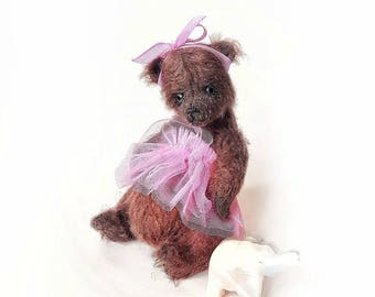 Mohair Teddy Bear: OOAK Art Doll in Pink Tulle Skirt