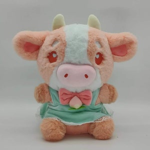 Momo the peach cow plush kawaii gift for kids cottagecore