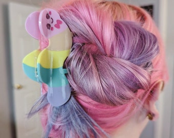 Wormy claw clip cottagecore rainbow kawaii hairclip hairclaw