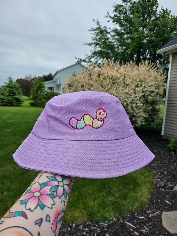 Rainbow Wormy Purple Bucket Hat Kawaii Pride Colorful Clown Core