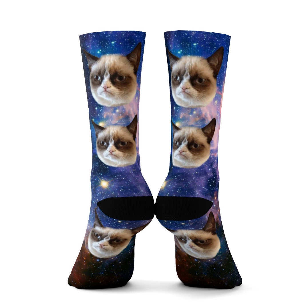 Custom Cat Socks in Space Style Put Your Cat on Customized Etsy