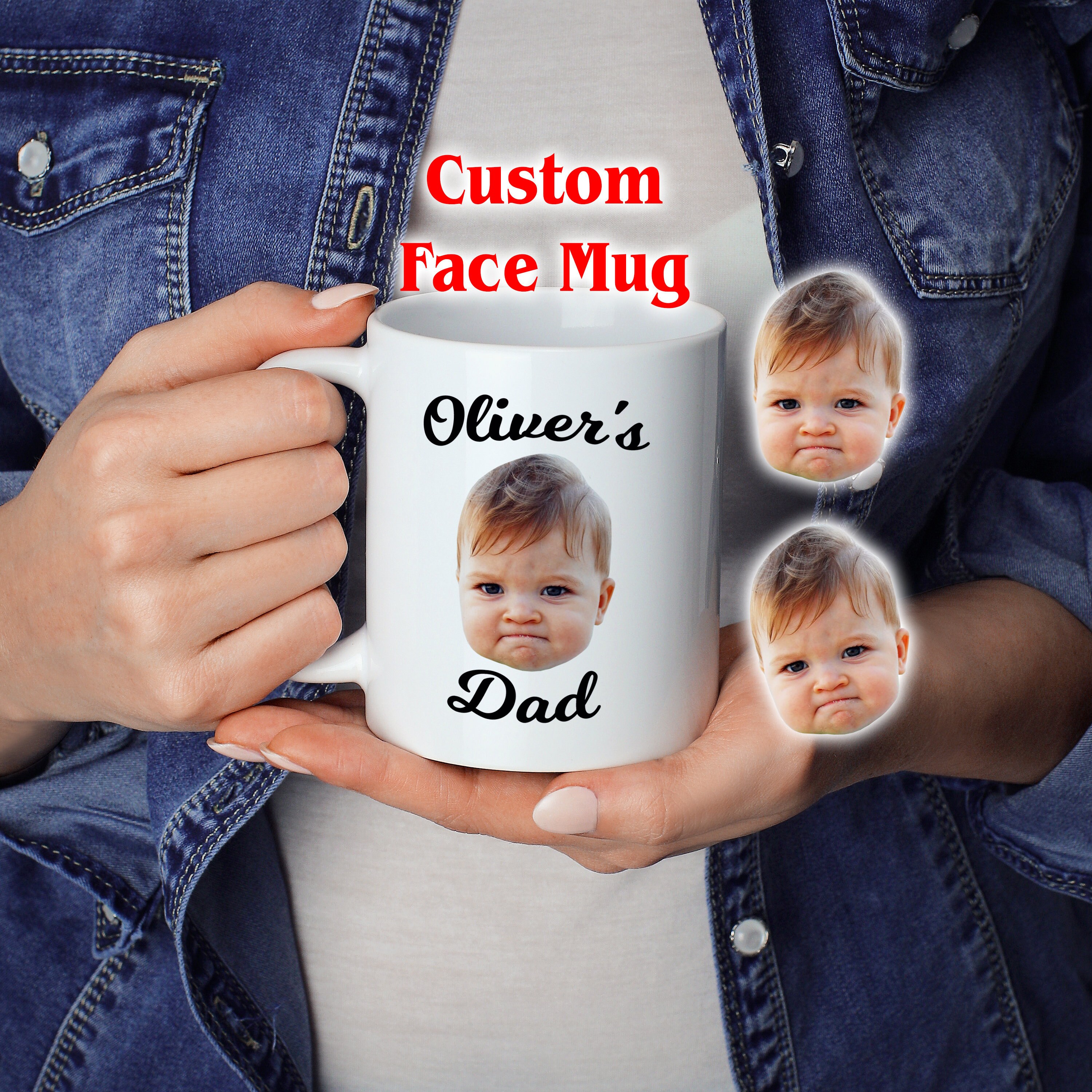 Personalized Baby Face Mug, Custom Baby Photo Mug Picture, Father'…