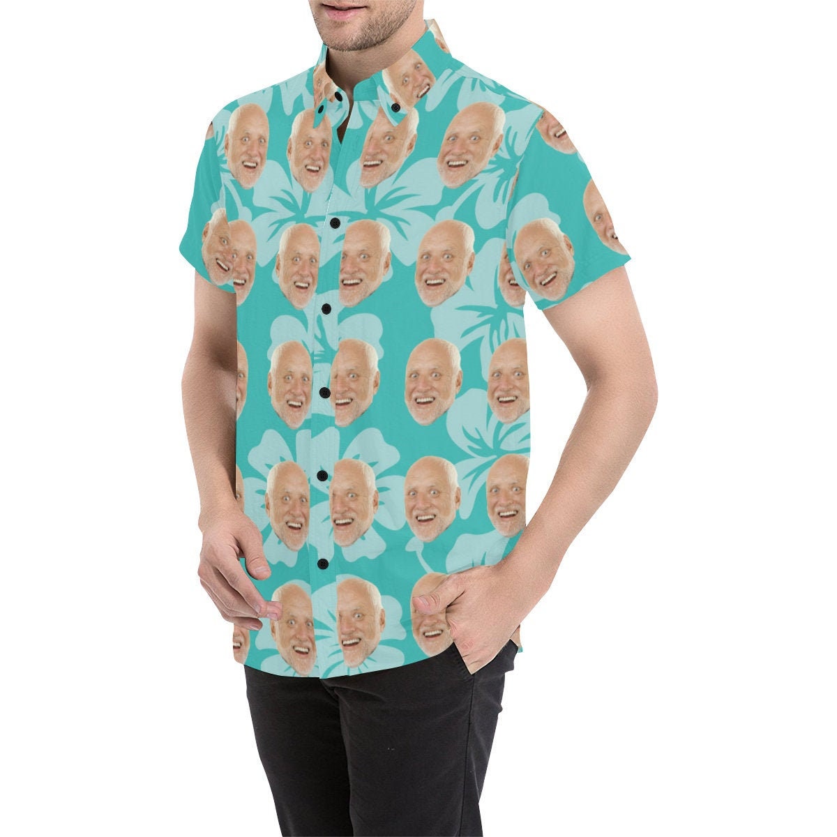 Custom Button Down Shirt in Hawaiian Style - Your Photo Face on Perso…