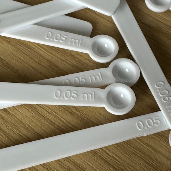 0.05ml Measuring spoon measure in white scoop Pack of 50 ideal for homeopathy or supplements