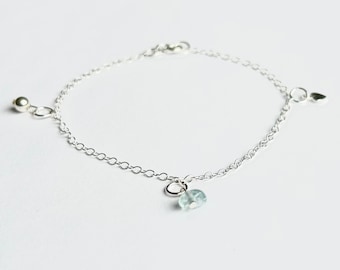 Aquamarine charm bracelet, multi charm bracelet, dainty sterling silver bracelet, pretty bracelet, jewellery gift, March birthday gift idea